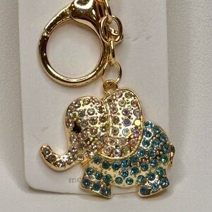 BAG CHARM MINT Gold and Blue Elephant Keychain